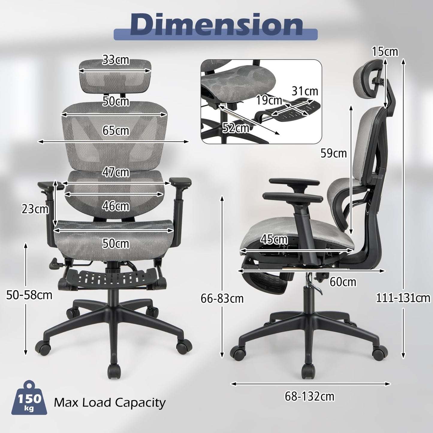 Mesh Office Chair, Ergonomic High Back Swivel Computer Desk Chair with Lumbar Support and Retractable Footrest