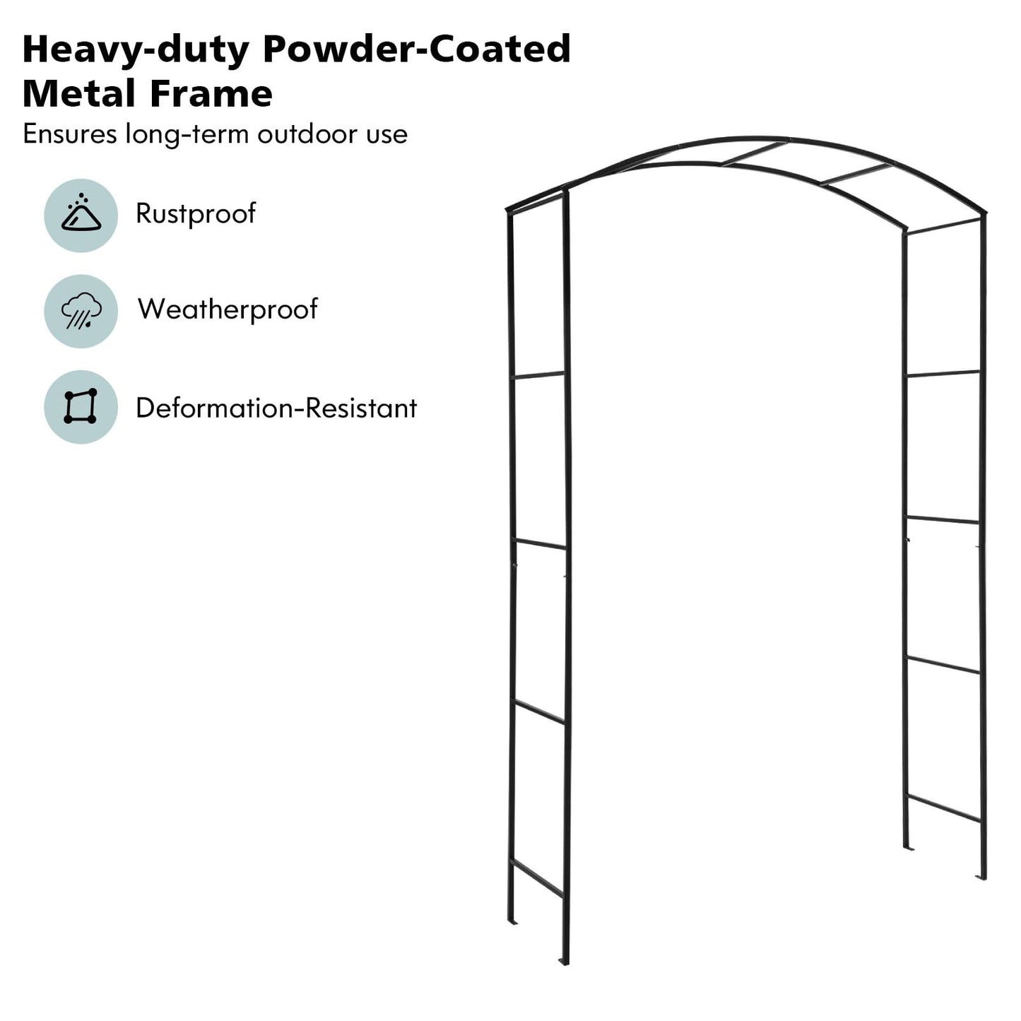 GiantexUK Metal Garden Arch, 2.3M Heavy Duty Trellis Pergola Arbour with 4 Ground Anchors