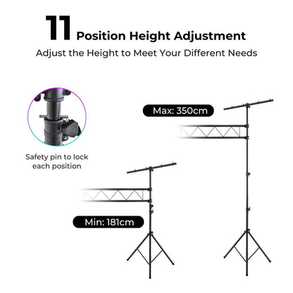 GiantexUK Lighting Truss Bridge Stand, 3.5M Stage Lighting Stand with 11-Position Adjustable Heights