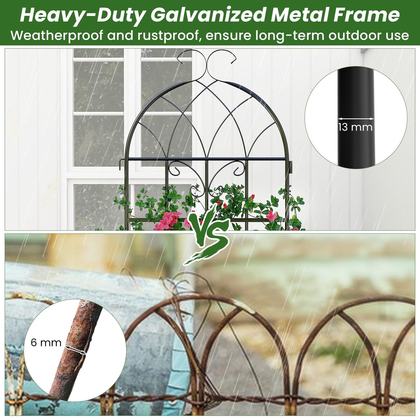 GiantexUK 180/220x50cm Garden Trellis, 6ft/7.2ft Tall Galvanized Metal Fence Climbing Plants Support Frame