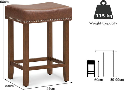 GiantexUK Bar Stools Set of 2, PU Leather Kitchen Saddle Stools with Rubber Wood Legs,44x33x60cm