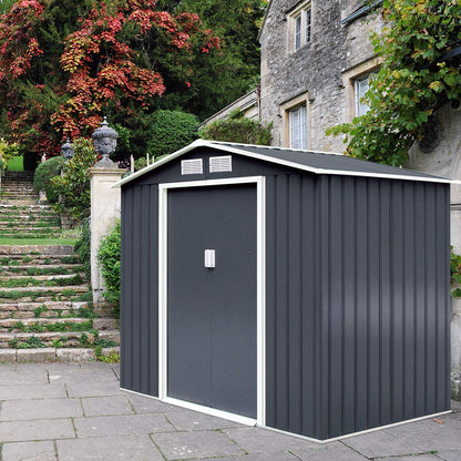 GiantexUK 9x6FT Metal Garden Shed, Slope Roof Utility Shed Building (9x6FT, 2 Vents, with Base)