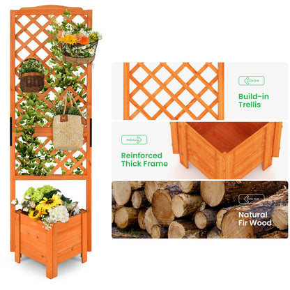 GiantexUK Garden Planter with Trellis, Wood Raised Garden Bed with Drainage Holes (55x52x180cm, Triangle Box, Orange)