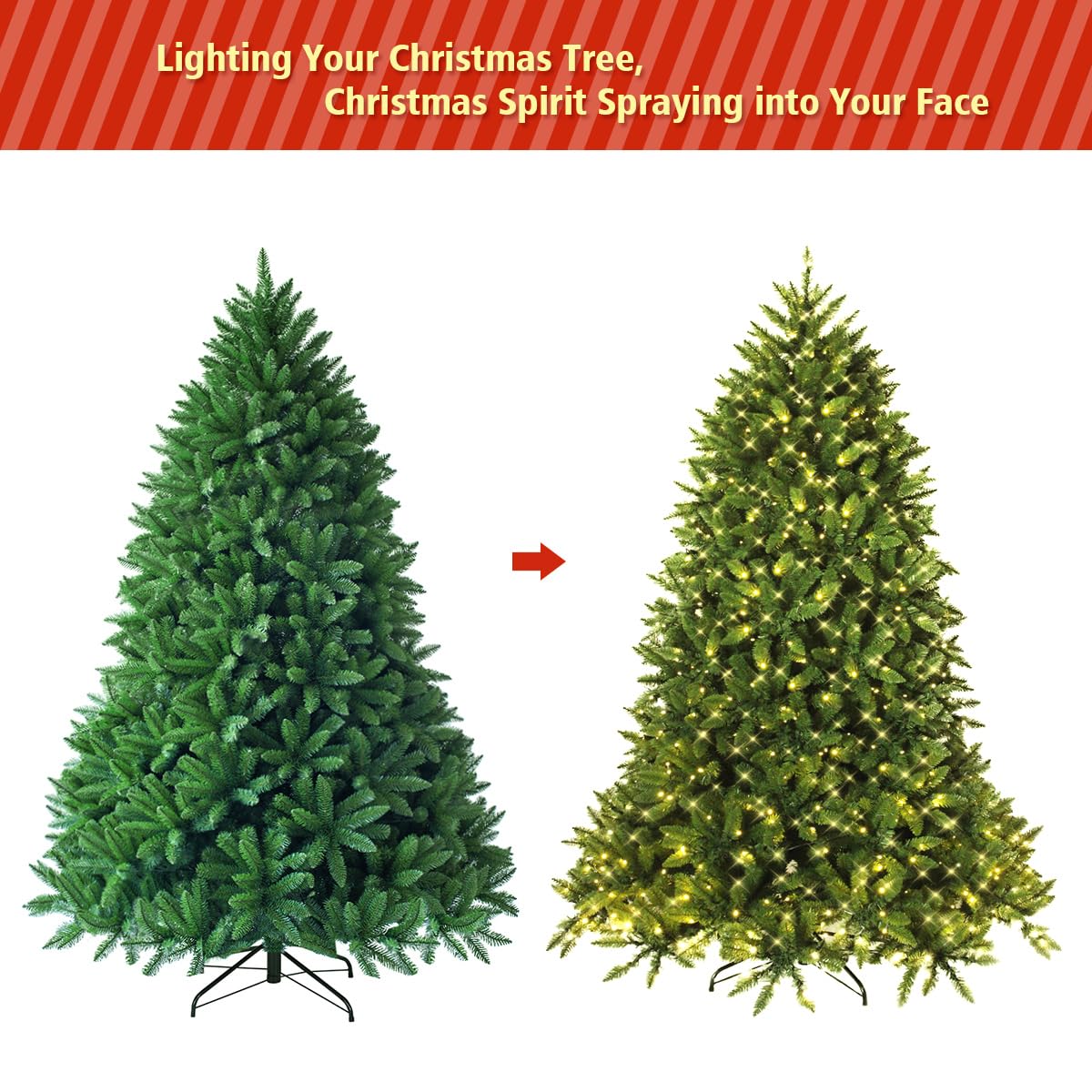 5FT Pre-lit Christmas Tree, Artificial Green Xmas Trees with 8 Lighting Modes, Foldable Metal Stand