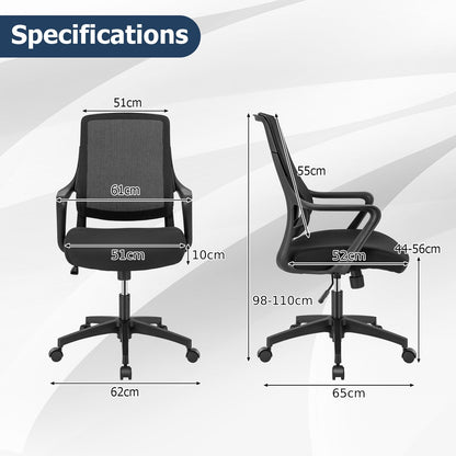 Mesh Office Chair, Height Adjustable Swivel Computer Desk Chair with Armrests