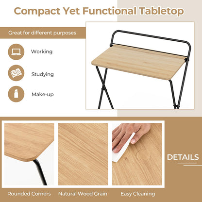 Folding Computer Desk, No-Assembly Required Study Desk Writing Table with Wide Desktop