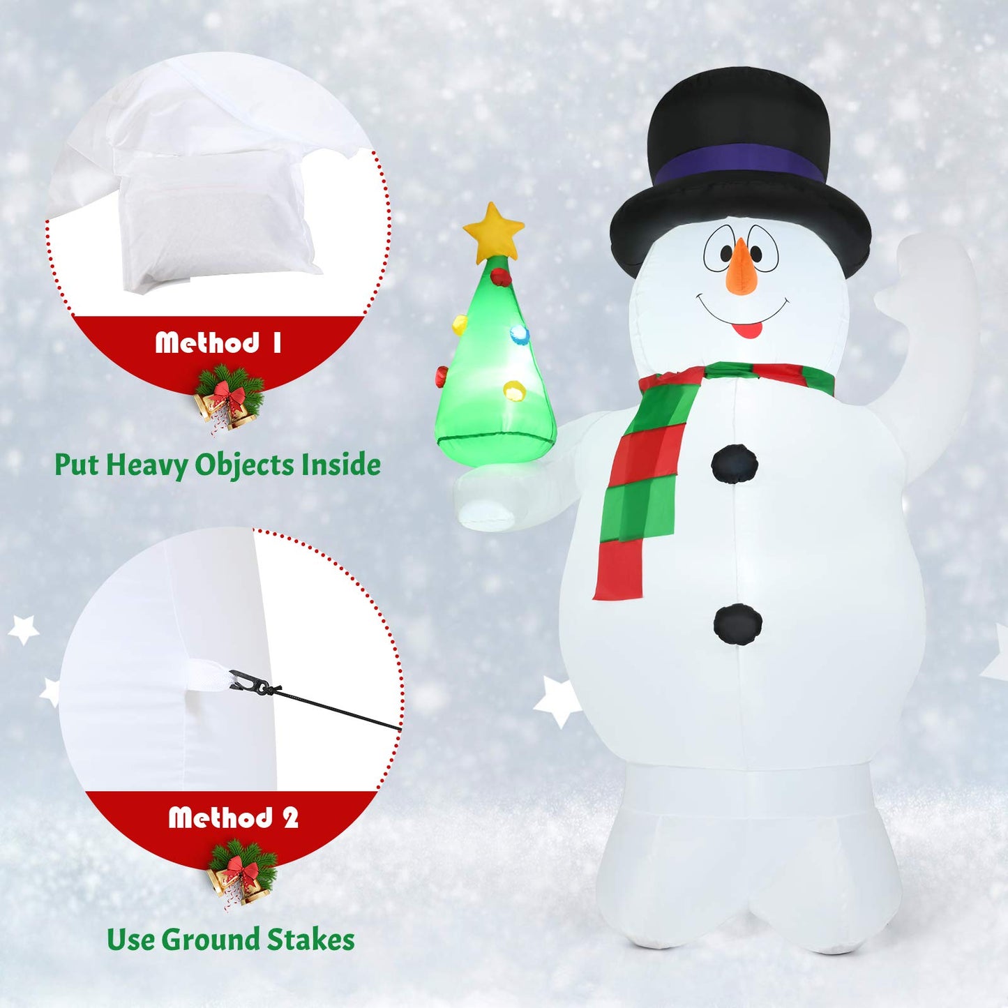 GiantexUK 8FT Christmas Inflatable Snowman, Cute Christmas Decoration with Tree and LED Lights