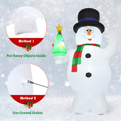 GiantexUK 8FT Christmas Inflatable Snowman, Cute Christmas Decoration with Tree and LED Lights