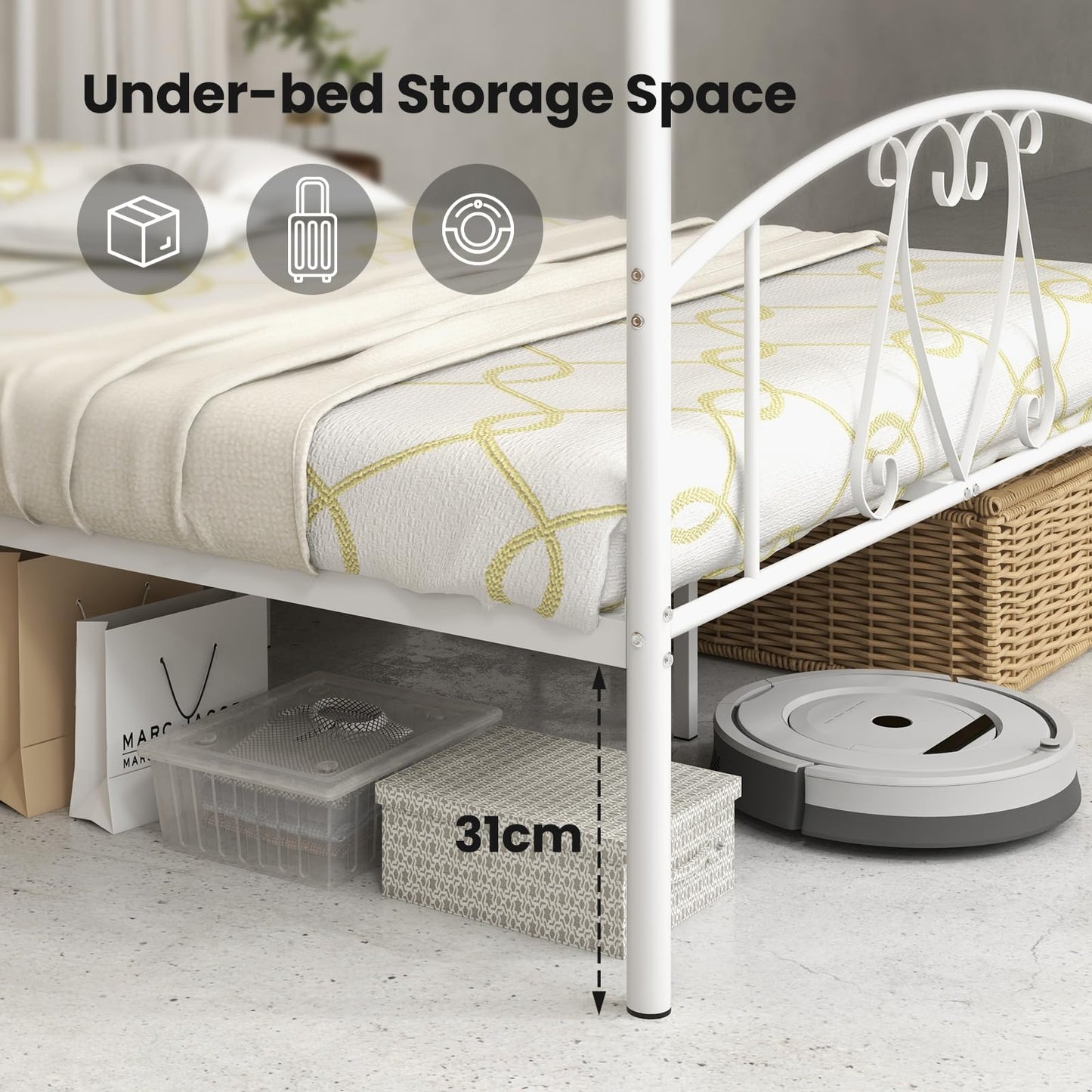 Canopy Bed Frame, Double Size Metal Bed Base with Headboard & Footboard