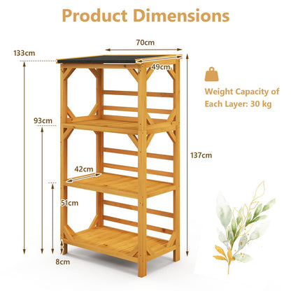 GiantexUK 3-Tier Plant Stand with Roof, Fir Wood Flower Pot Holder Display Rack