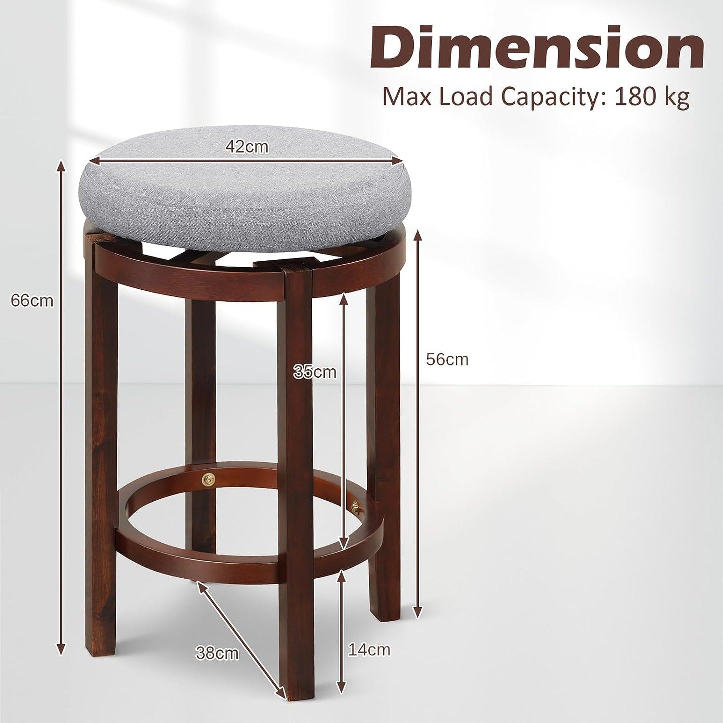 GiantexUK Bar Stools Set of 2/4, Upholstered Swivel Kitchen Barstools with Padded Cushion, Rubber Wood Legs & Footrest