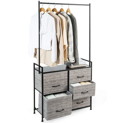 GiantexUK Coat Clothing Rail, Metal Garment Rack with Fabric Drawer (5 Drawers)