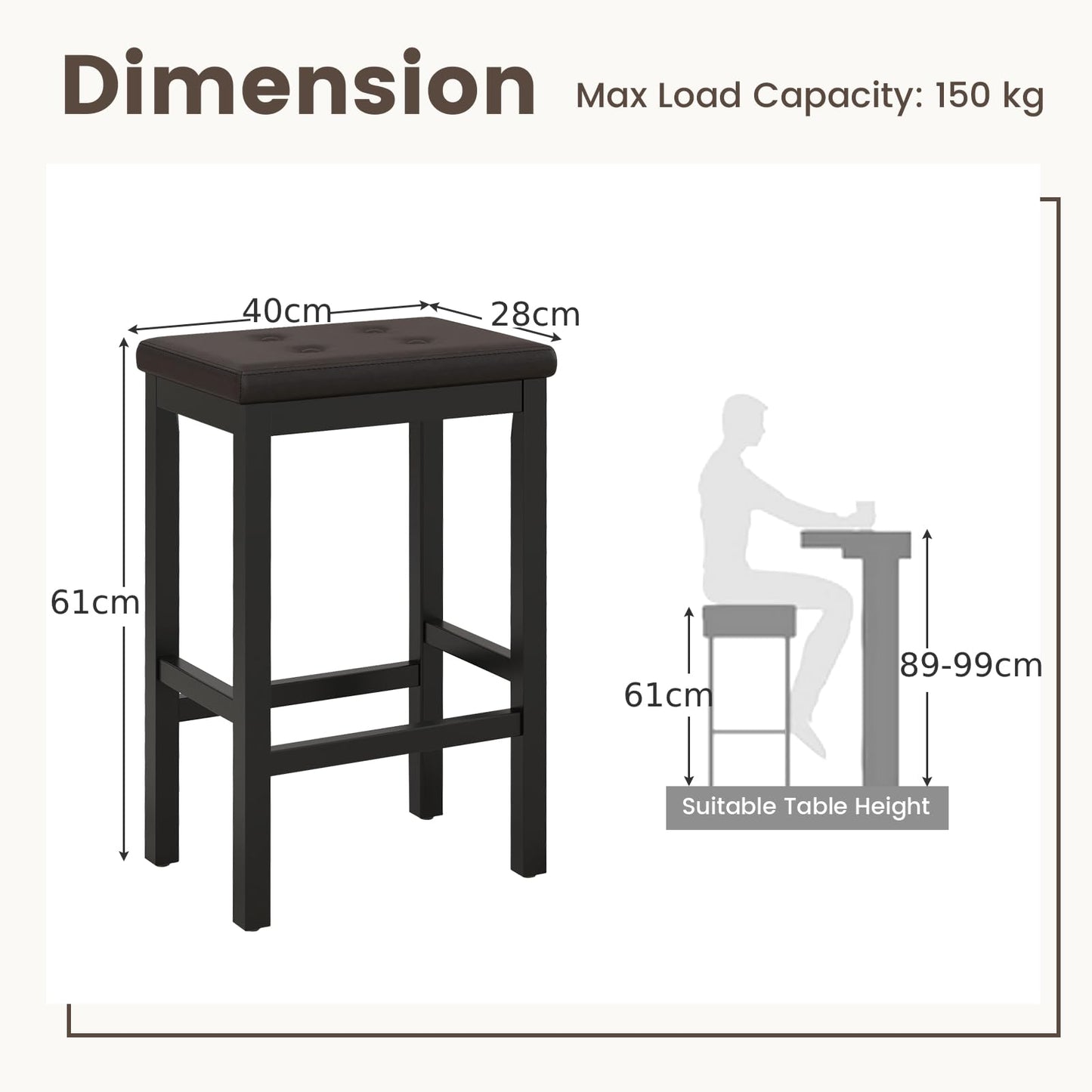 GiantexUK Bar Stools Set of 2/4, PVC Leather Kitchen Barstools with Rubber Wood Legs