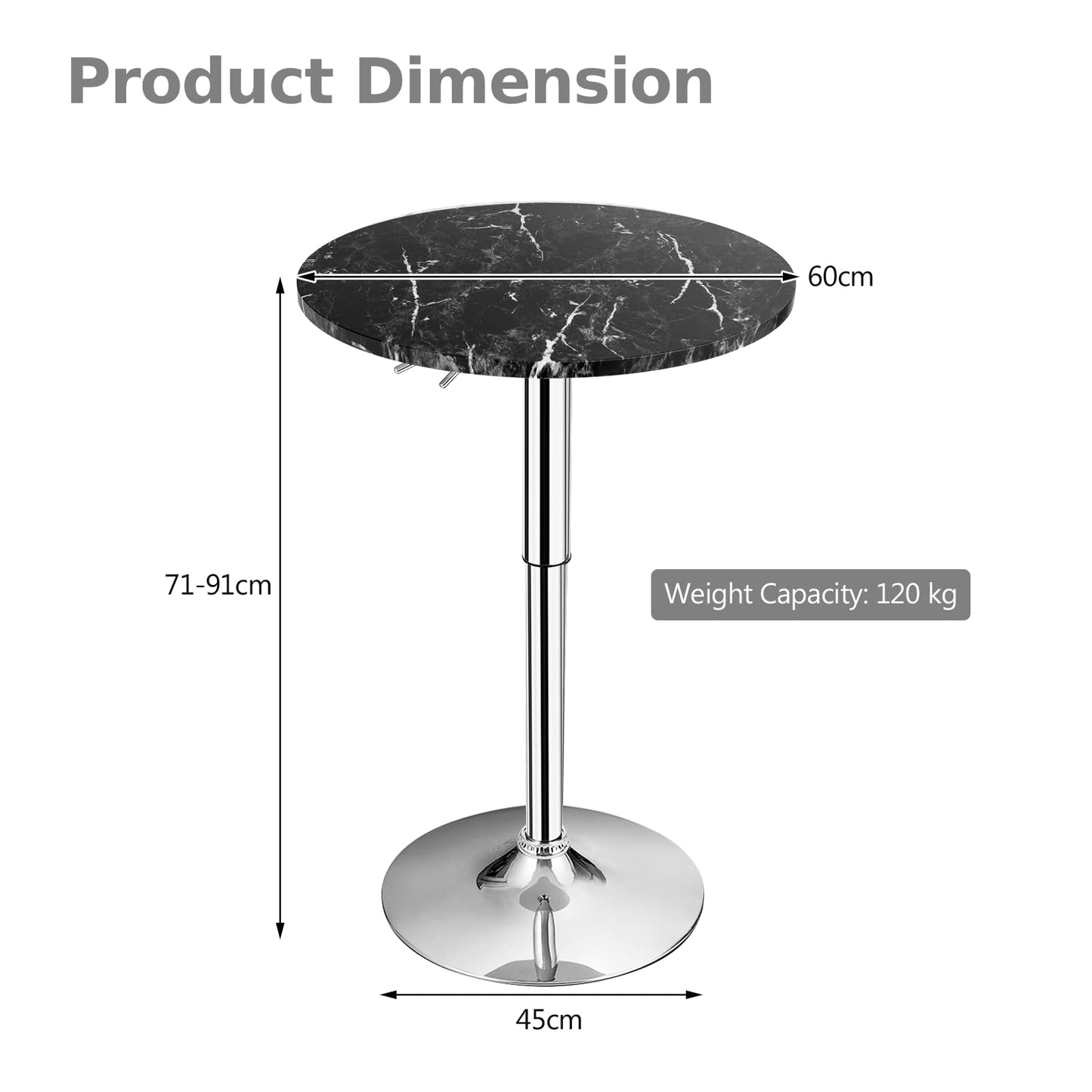 GiantexUK Round Bar Table, Adjustable Height Coffee Table with Non-slip Rubber Ring