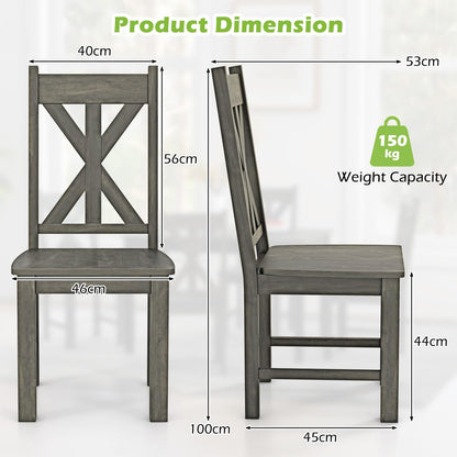 Grey Oak Dining Chairs Set of 2, Wooden Kitchen Chairs with Hollowed High Back