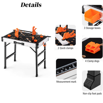 GiantexUK Folding Workbench, 450KG Heavy Duty Work Table with 2 Quick Clamps