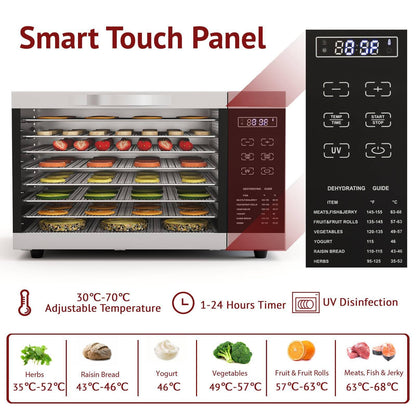 GiantexUK 8 Trays Food Dehydrator, Stainless Steel Fruit Dryer Machine with Detachable Mesh Trays, 30°C-70°C Temperature Control