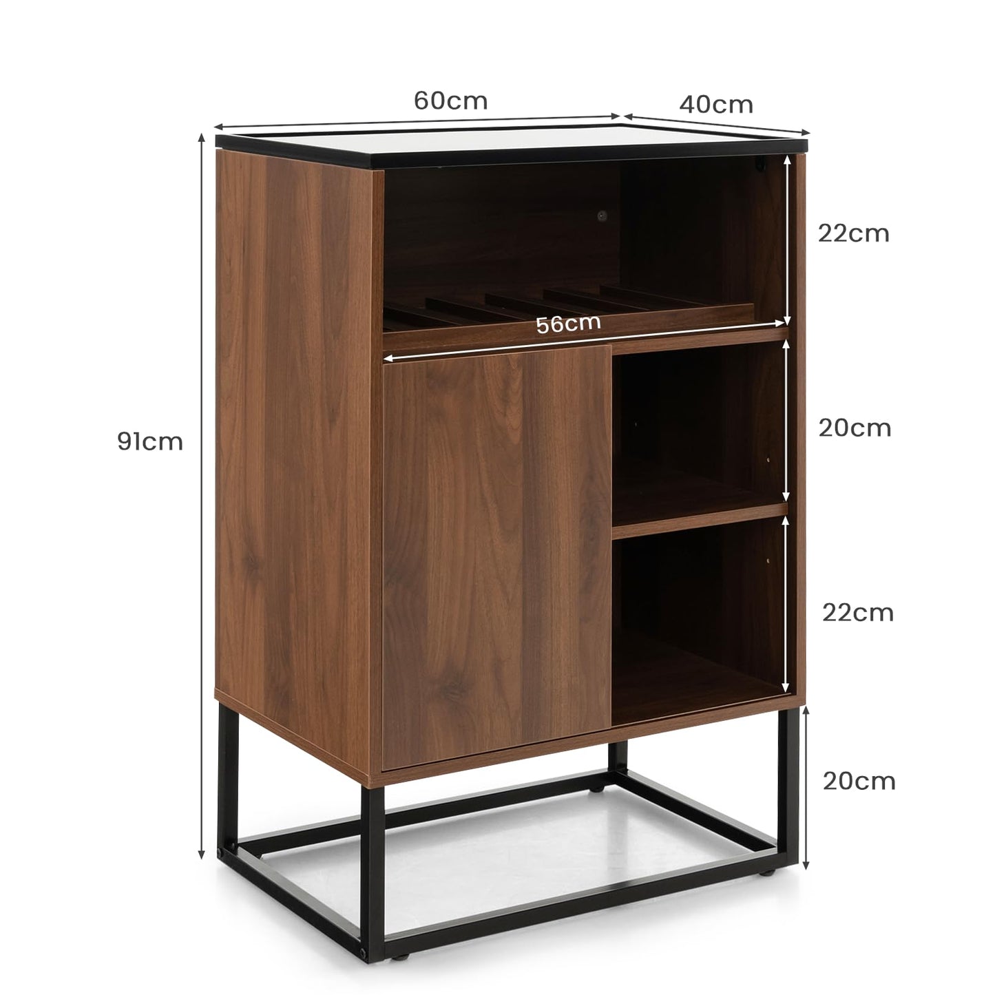 GiantexUK Wine Bar Cabinet, Wooden Buffet Sideboard with Adjustable Shelves