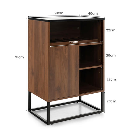 GiantexUK Wine Bar Cabinet, Wooden Buffet Sideboard with Adjustable Shelves