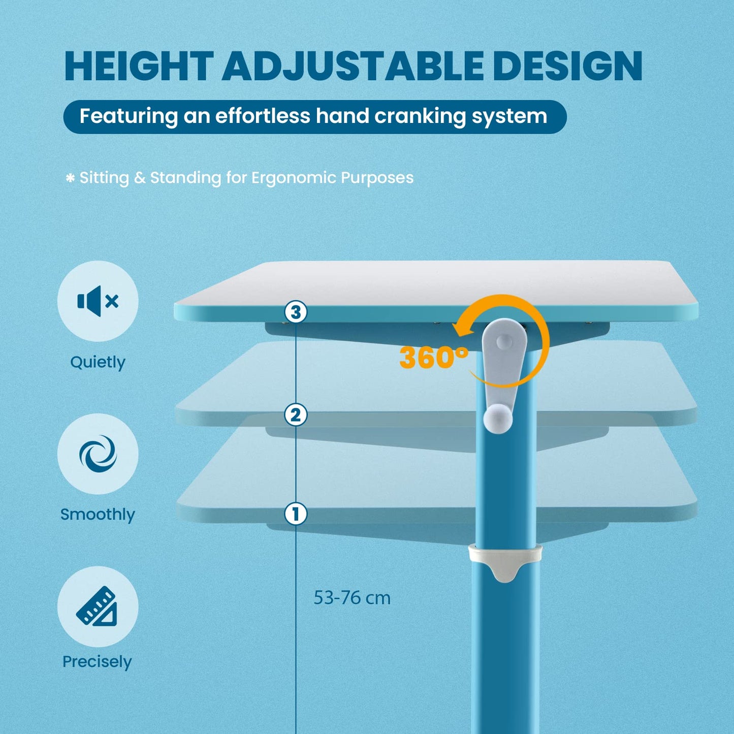 Kids Desk, Height Adjustable Children Study Table with Hand Crank System and Ample Tabletop