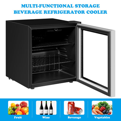 GiantexUK Mini Fridge, 46L Quiet Frost Free Beverage Cooler with LED Light, Adjustable Removable Shelves & Glass Door