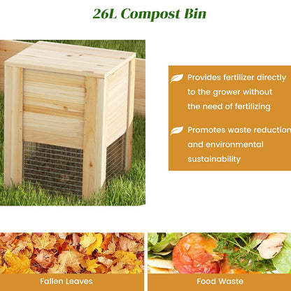 GiantexUK 300L Raised Garden Bed, Wooden Garden Planter Box with Compost Bin & Open Bottom, 124 x 124 x 26cm