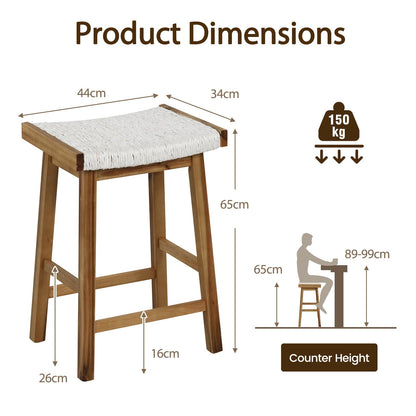 GiantexUK Bar Stools Set of 2, Saddle Style Counter Height Stools with Seaweed Woven Seat, Footrests & Anti-slip Pads