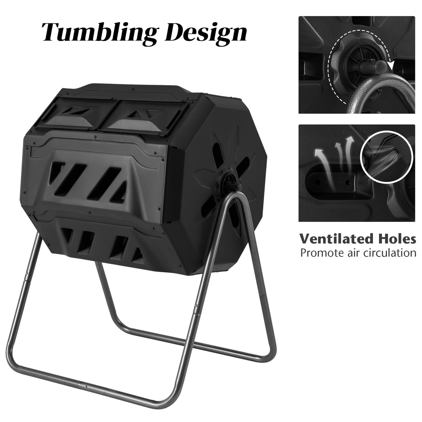 GiantexUK 160L Garden Tumbling Composter, Dual Chamber Compost Tumbler Bin with 2 Sliding Doors