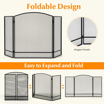 GiantexUK 3-Panel Folding Fire Guard, Metal Mesh Fireplace Screen (No Pattern, 123 x 74cm)