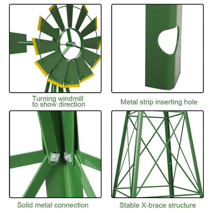 GiantexUK Garden Metal Windmill, 8FT Ornamental Wind Mill, Garden Decoration Weather Vane for Farm, Backyard and Patio (Green, Less X-braces)