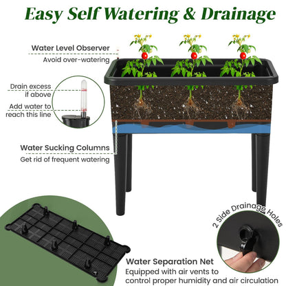 GiantexUK Raised Garden Bed with Detachable Trellis, Wooden Garden Planter Pox with Removable Legs, Self Watering & Drainage System