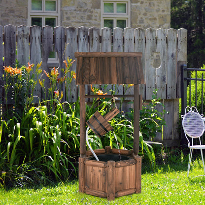 GiantexUK Wooden Barrel Well Fountain, Garden Wishing Well with Pump