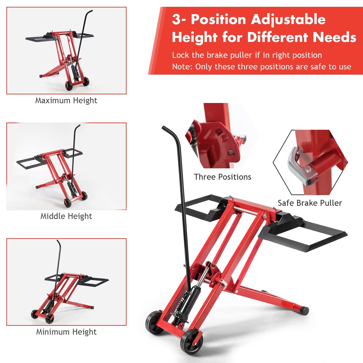 GiantexUK Ride on Mower Jack Lift, Folding Height Adjustable Lifting Device with Wheels