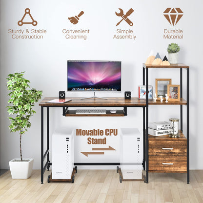 Computer Desk, 2-in-1 Workstation PC Laptop Table with Storage Bookshelf, 140 x 50 x 110cm