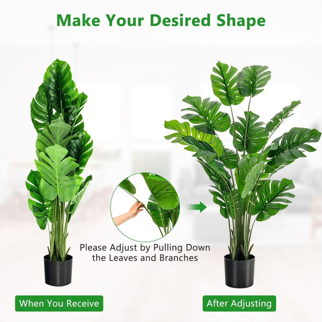 GiantexUK 2PCS Artificial Monstera Plants, Fake Decorative Trees with Cement Pot and 15 PEVA Leaves (152cm, 2 Pack, Green)