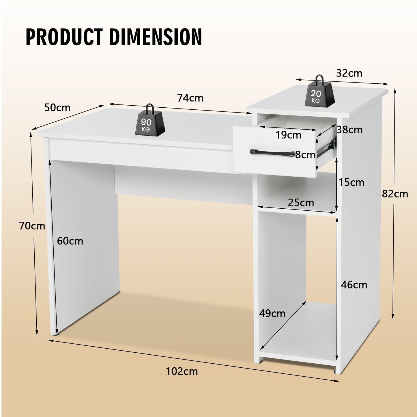 Computer Desk, Modern Writing Desk Compact Study Desk with Drawer & Storage Shelves