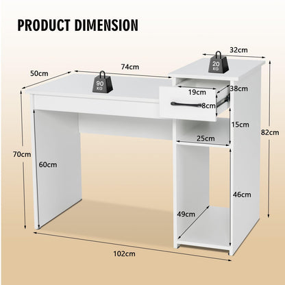 Computer Desk, Modern Writing Desk Compact Study Desk with Drawer & Storage Shelves