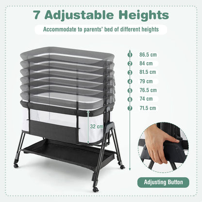 Baby Bedside Crib, Easy Folding Cot Bed with Mattress, All-Side Mesh, Storage Shelf and Travel Bag