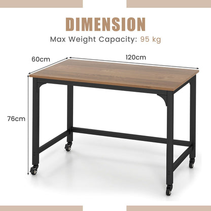 Rolling Computer Desk, 120cm Metal Frame Writing Desk with Wheels