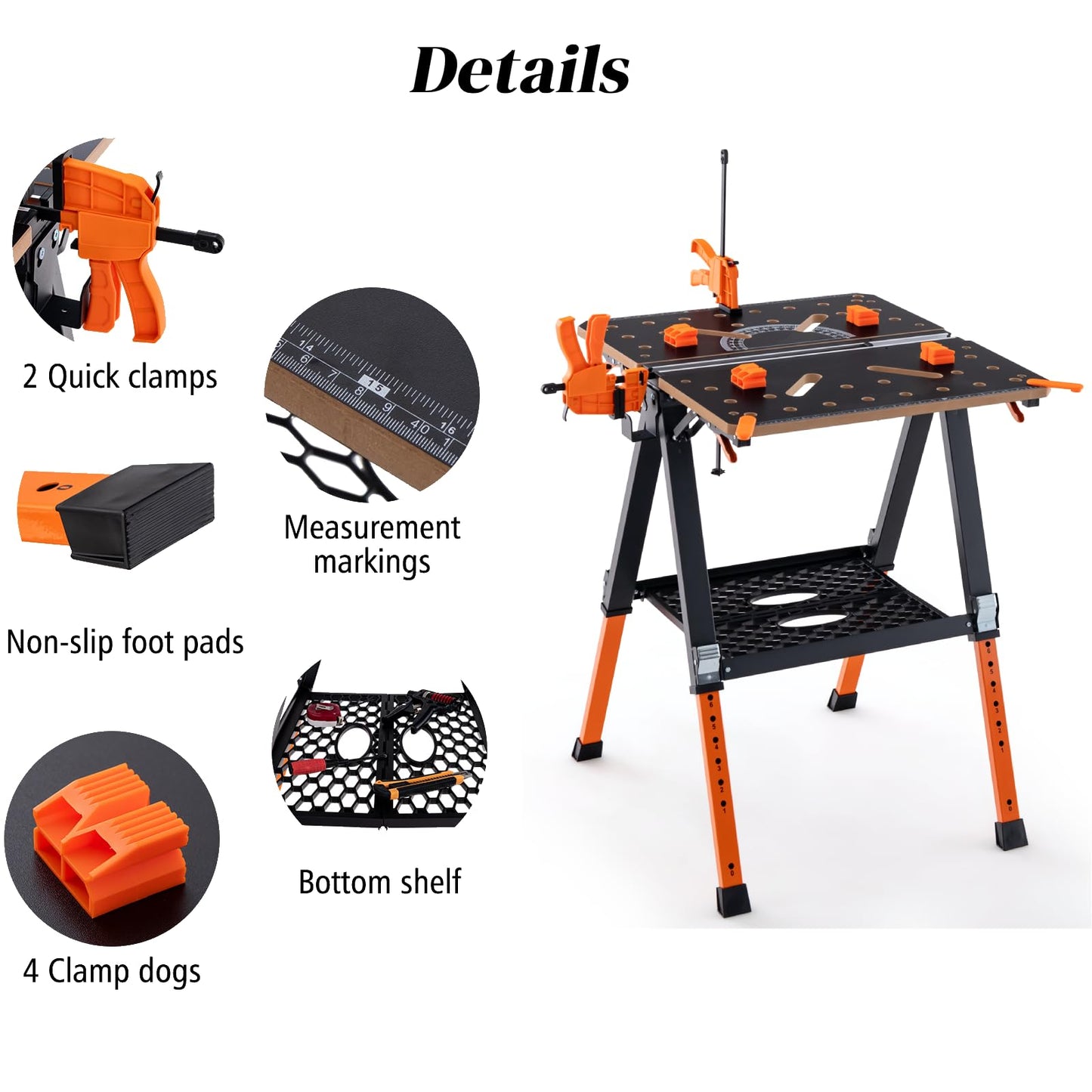 GiantexUK Folding Workbench, 8 Heights Adjustable Flip-Top Work Table with Quick Clamps