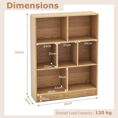 Wooden Cube Bookcase, 3 Tier Open Storage Shelving Unit with 7 Compartments, 80 x 24 x 104cm