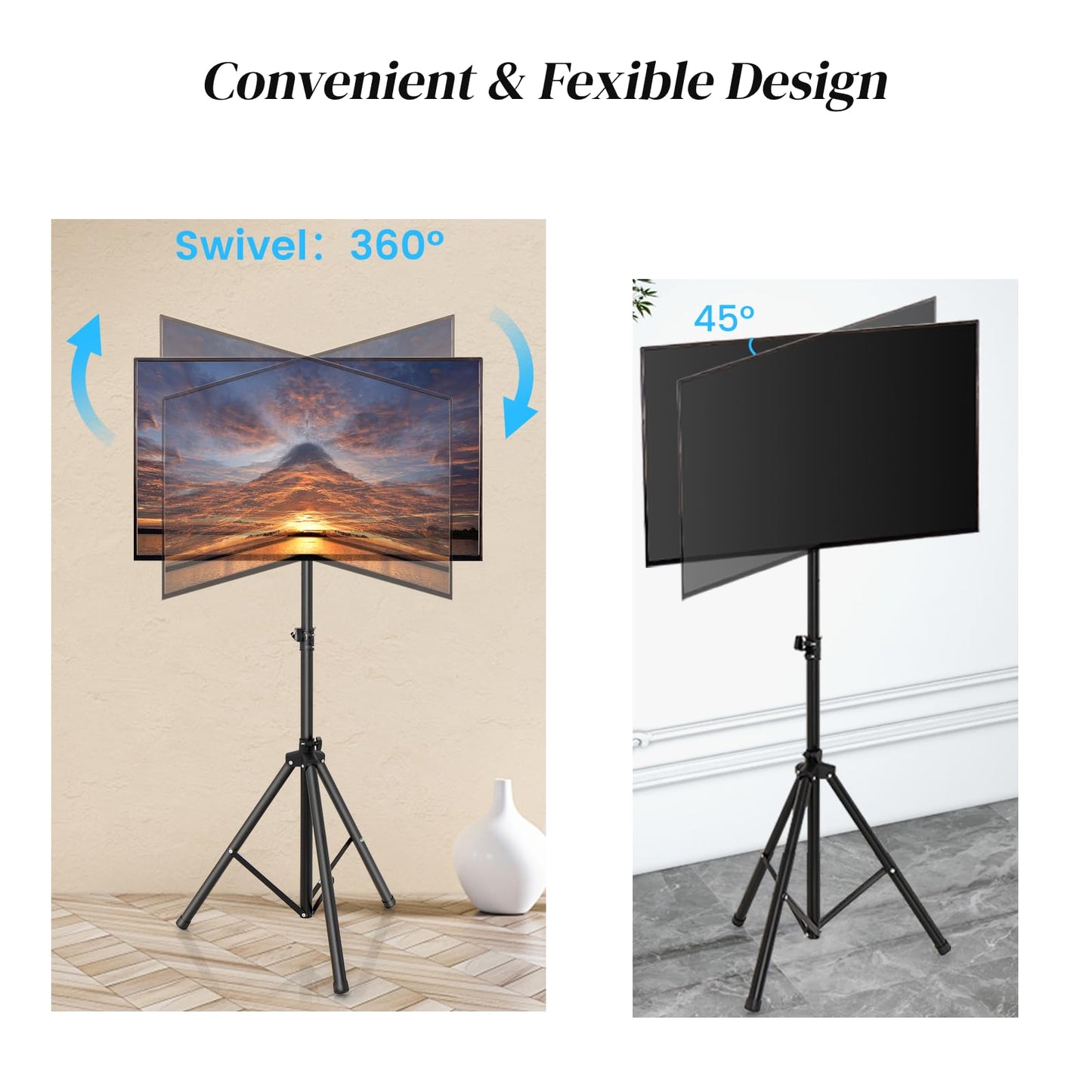 GiantexUK Tripod TV Stand, Height Adjustable 360° Swivel TV Floor Stand with Non-Slip Foot Pads