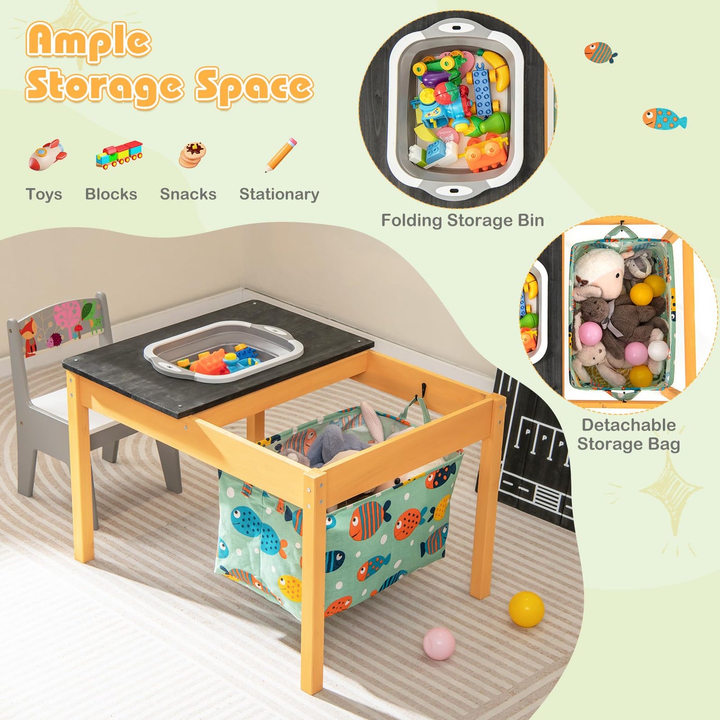 Sand and Water Table, Wooden Sensory Tables with Detachable Storage Bag, Foldable Bin, Multifunction Activity Game Table for Kids