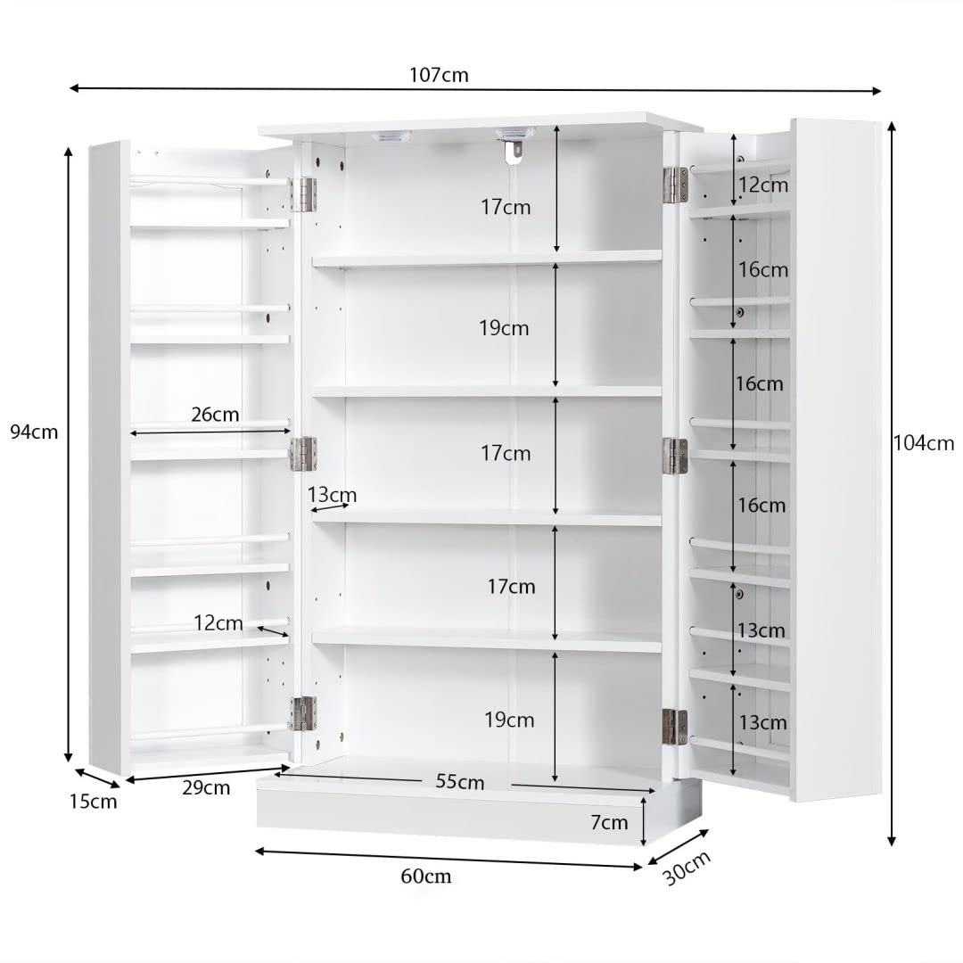 GiantexUK Kitchen Cupboard, Wooden Buffet Pantry Cabinet with 17 Shelves and 2 Doors