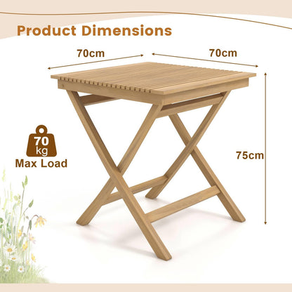 GiantexUK 70cm Folding Garden Table, Teak Wood Bistro Dining Table with Slatted Thickened Tabletop