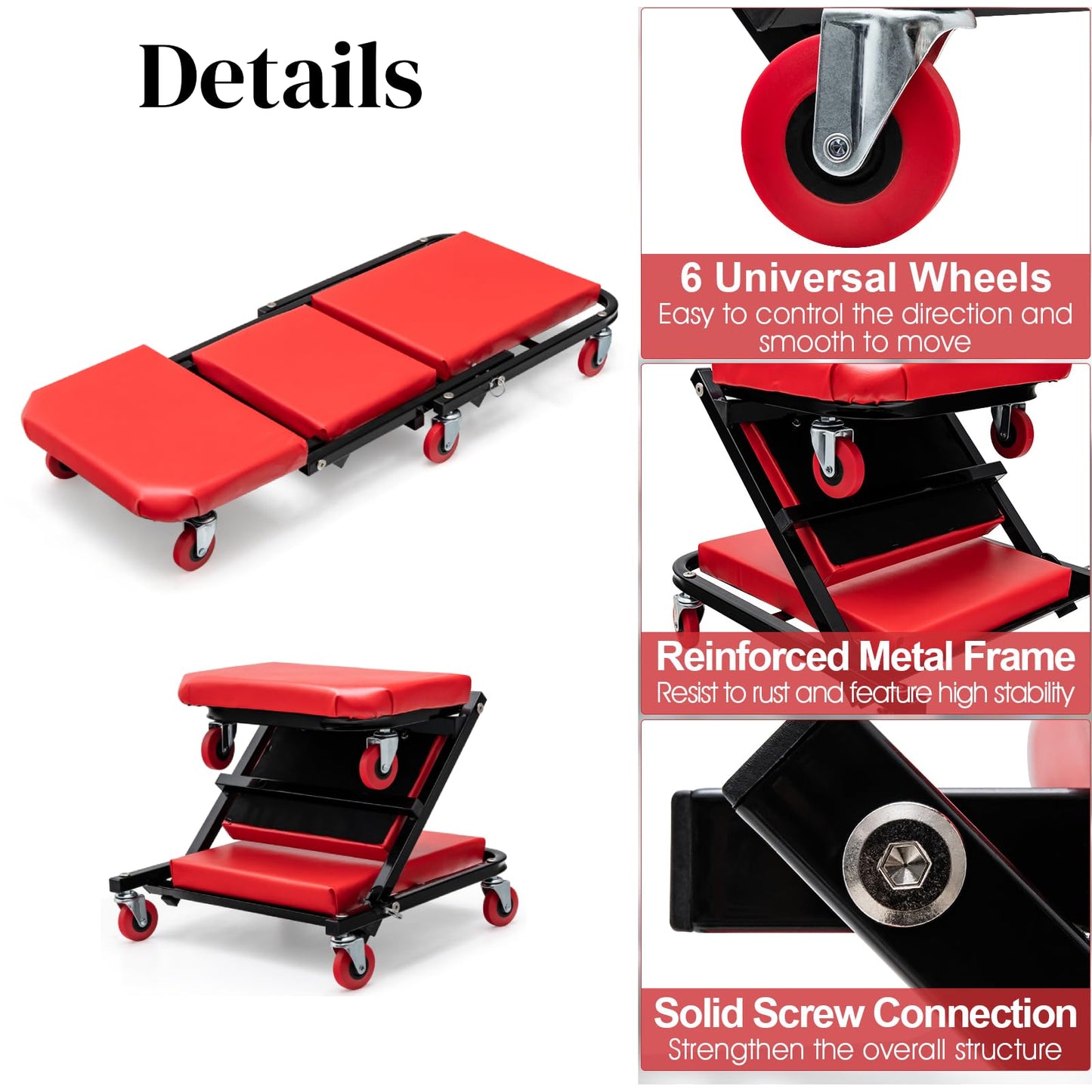 GiantexUK Folding Mechanics Car Creeper, 2-in-1 Workshop Crawler with Soft Cushion and Wheels