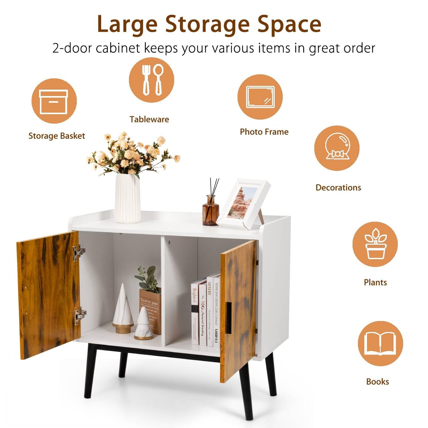 GiantexUK Industrial Storage Cabinet, Freestanding Display Sideboard with 2 Doors & Metal Legs