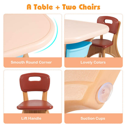 Kids Table and Chairs Set, Children Activity Art Table and 2 Chairs Set with Detachable Storage Bins