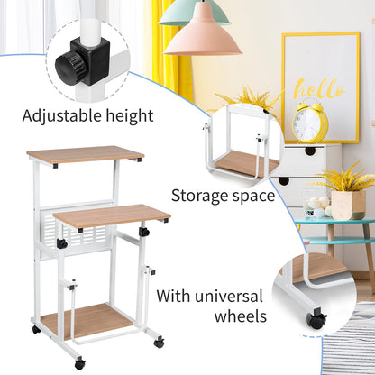 Computer Desk Height Adjustable, 2-In-1 Mobile Sit Stand Converter Lifting Desk with Wheels and Footrest