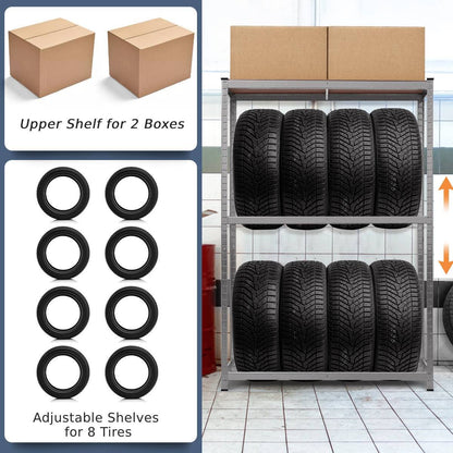 GiantexUK 3-Tier Tyre Racking, 8 Tyres Heavy Duty Garage Shelving Unit with Adjustable Shelves & Non-Slip Foot Pads